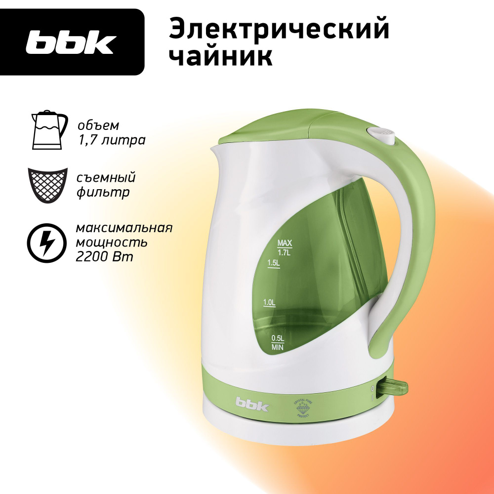 Чайник электрический BBK EK1700P белый/светло-зеленый, объем 1.7 л, мощность 1850-2200 Вт  #1