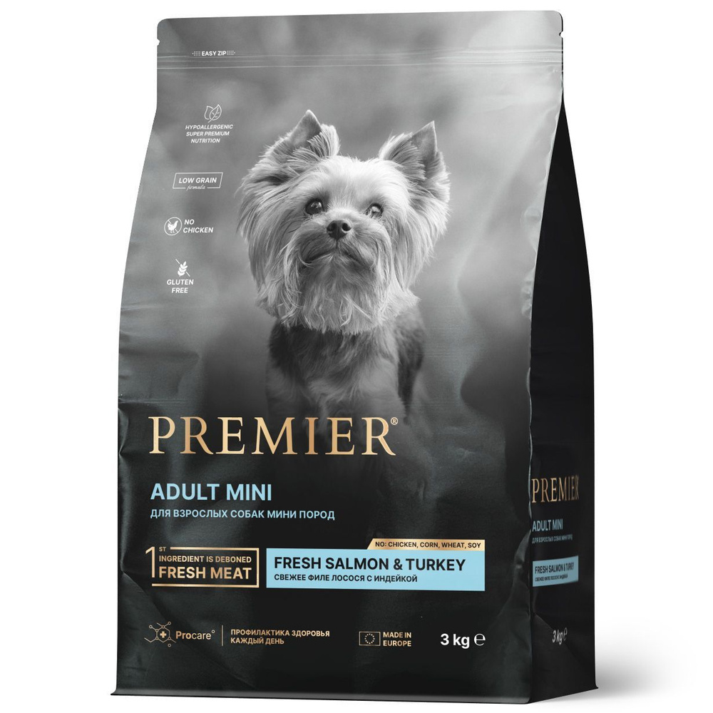 Сухой корм Premier Dog Salmon&Turkey ADULT Mini из свежего филе лосося с индейкой для собак мелких пород #1