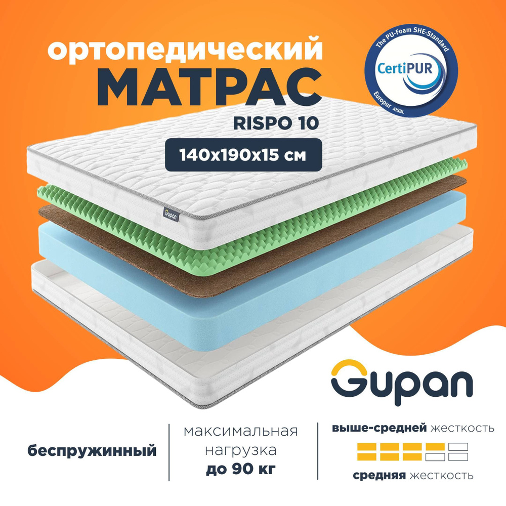 Gupan Матрас Energy Rispo 10, Беспружинный, 140х190 см #1