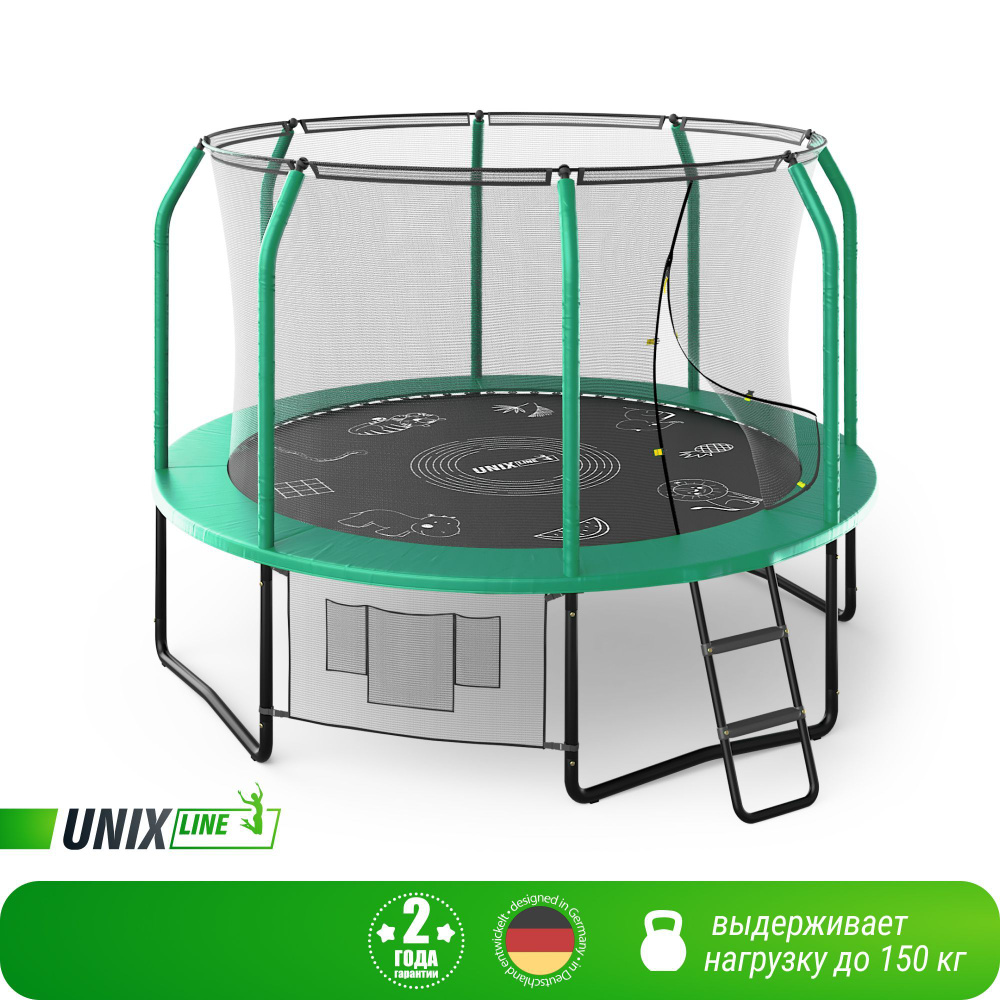 Батут каркасный UNIX Line SUPREME GAME 10 ft Green, общий диаметр 305 см, до 150 кг, диаметр прыжковой #1