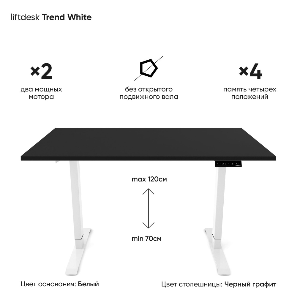 Компьютерный стол с регулировкой высоты для работы стоя сидя 2-х моторный liftdesk Trend Белый/Черный #1