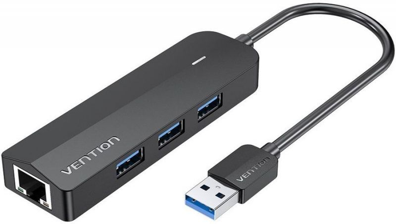 Сетевой адаптер Vention USB 3.0 M/Gigabit Ethernet RJ45 F+OTG хаб 3xUSB Черный - 0.15м  #1