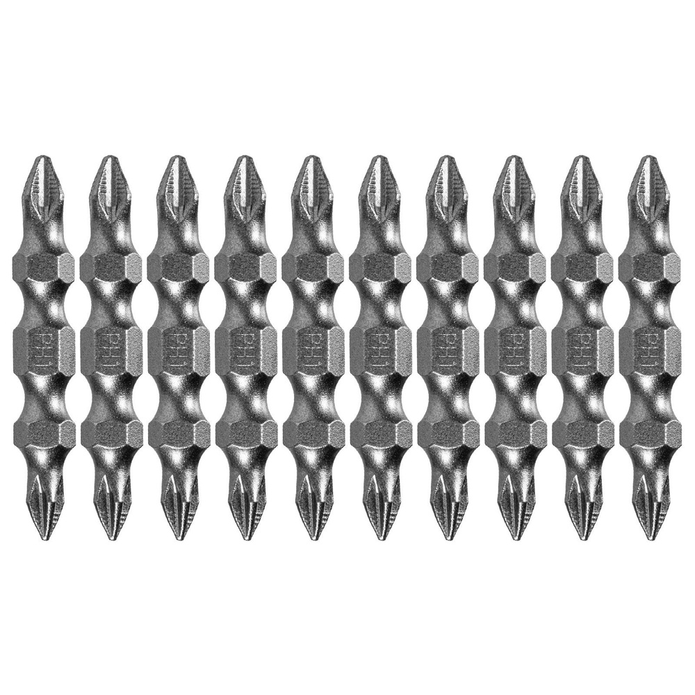 Биты для шуруповертов магнитные DENZEL, PH2-PH1 45 мм, 1/4 посадка, сталь S2 с насечками на шлицах и #1