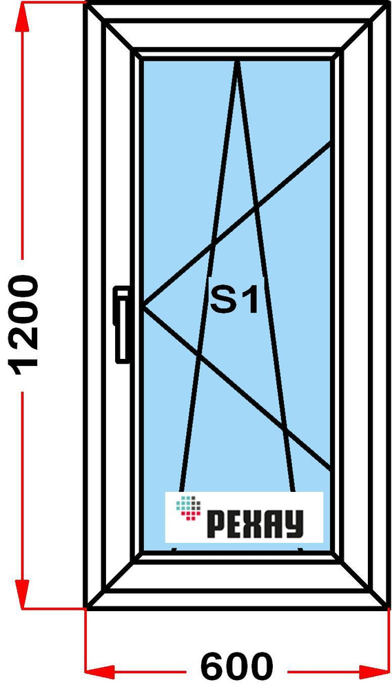 Окно пластиковое, профиль РЕХАУ BLITZ (1200 x 600), с поворотно-откидной створкой, стеклопакет из 2х #1