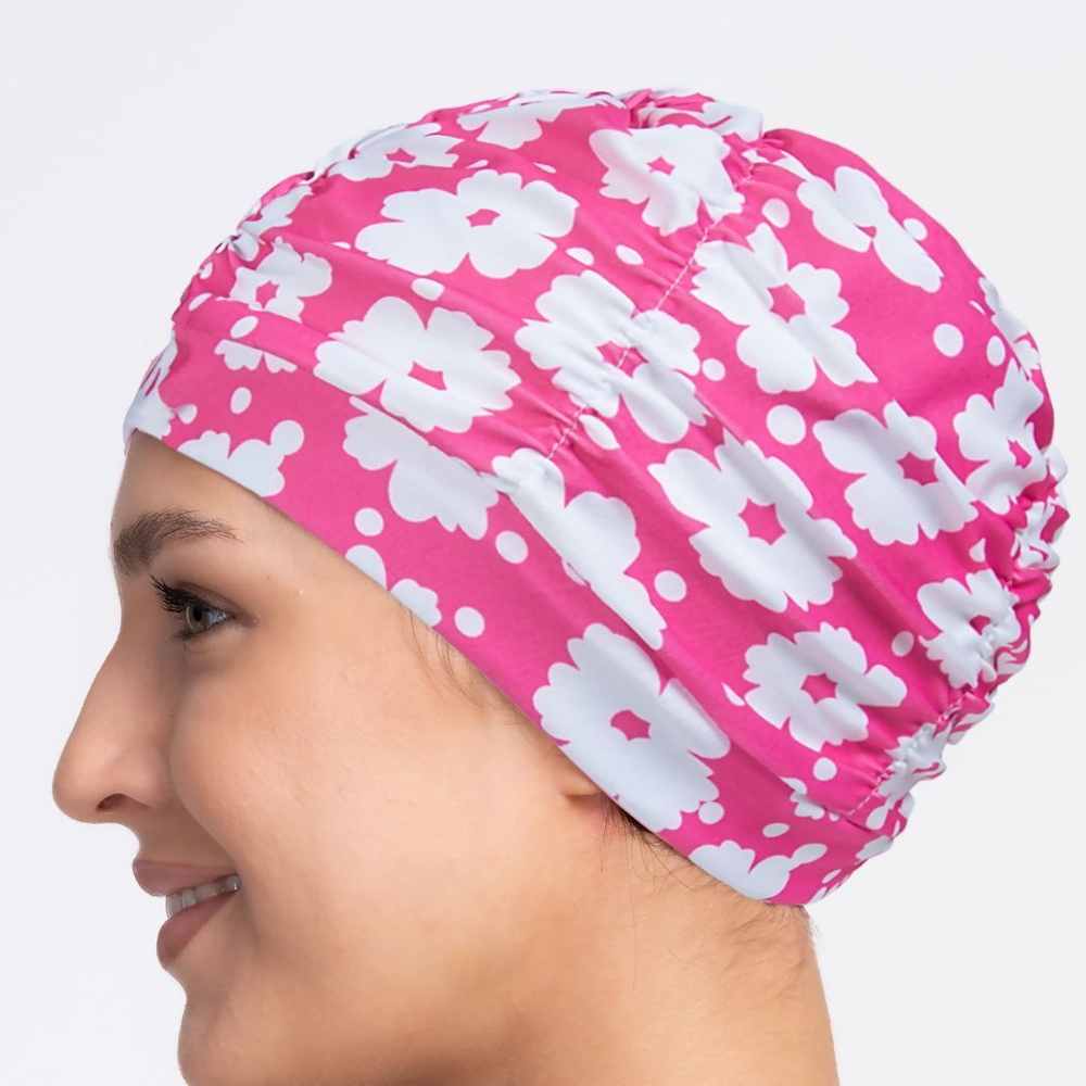 Тканевая шапочка для плавания / бассейна SwimRoom "Womens cap",взрослая, цвет розовый с белым цветком #1