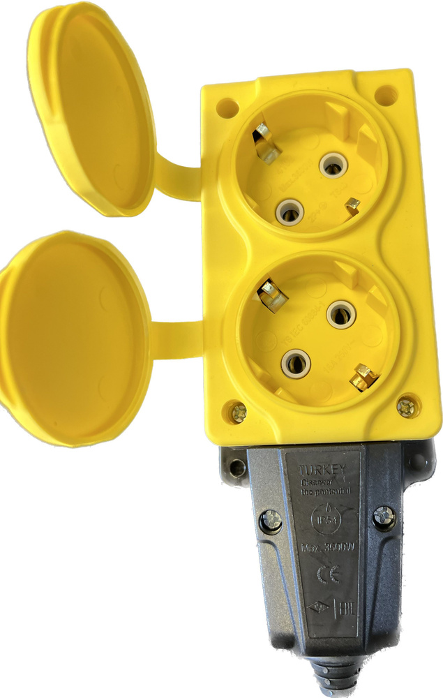 Колодка электрическая для удлинителя колодка двойная NE-AD 2-нг с/з с крышками 16А, IP54, желтый/черный #1