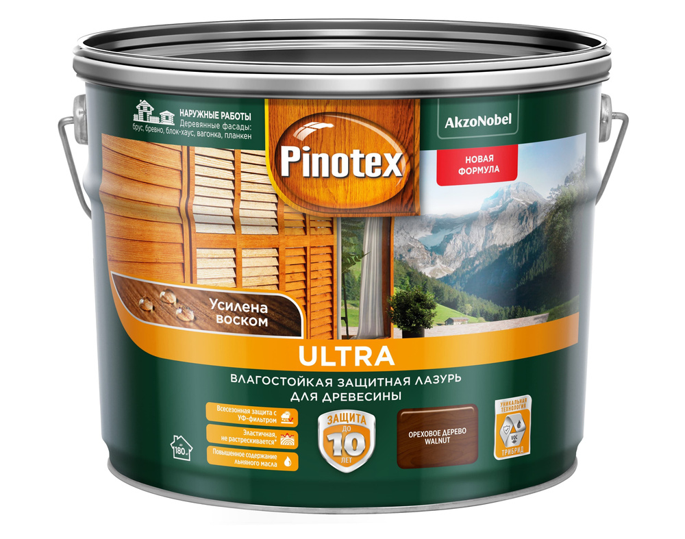 PINOTEX ULTRA лазурь защитная влагостойкая для защиты древесины до 10 лет ореховое дерево (9 л) new  #1