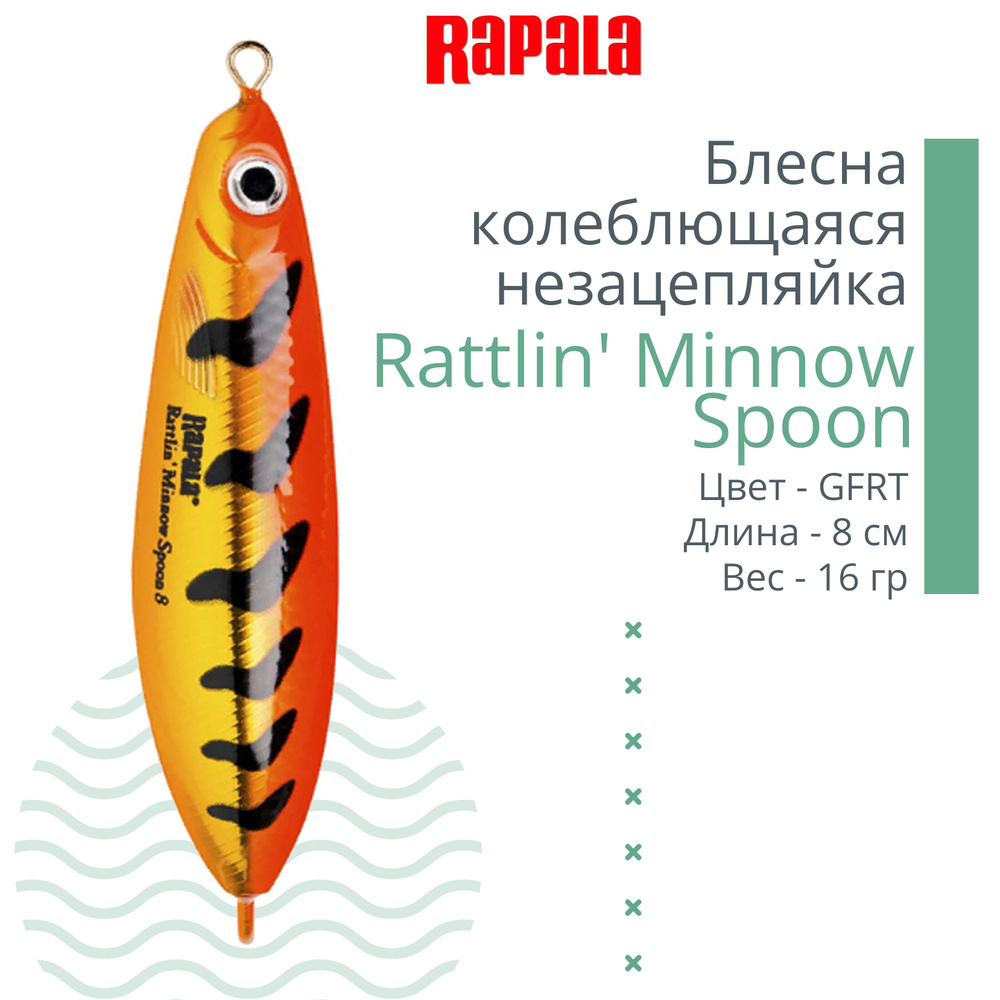 Блесна для рыбалки колеблющаяся RAPALA Rattlin' Minnow Spoon, 8см, 16гр /GFRT (незацепляйка)  #1