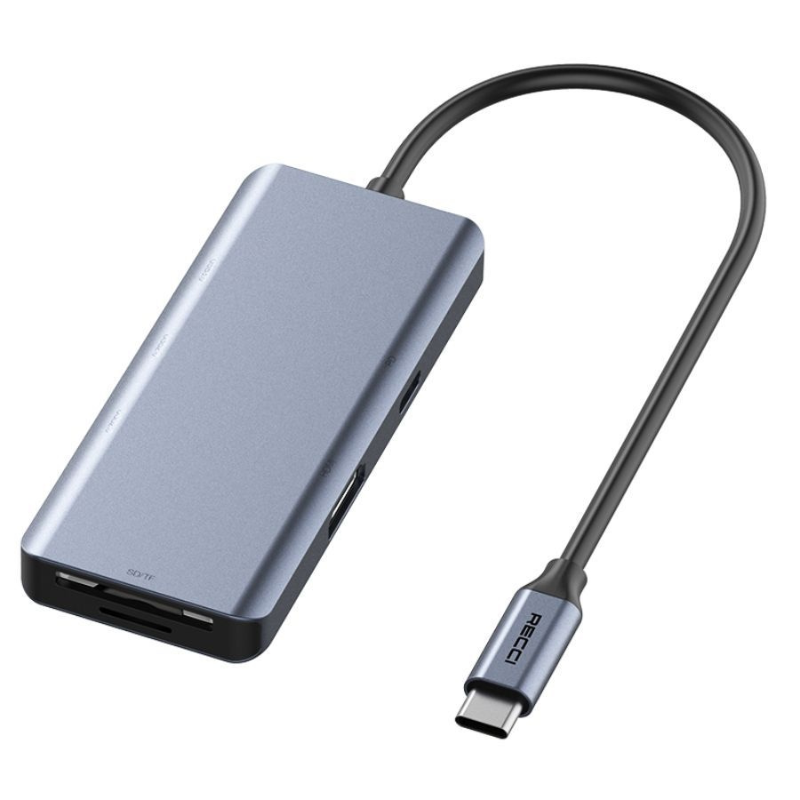 Хаб Recci RH07 7 в 1 Type-C to USB3.0, 2xUSB2.0, HDMI, PD, SD+TF - Серый #1