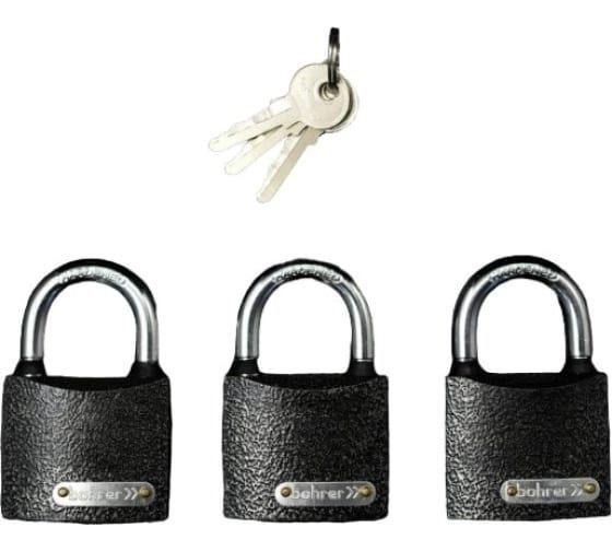 Набор замков "Мастер-Ключ" Bohrer МКПД-503 (дужка сталь, система 3 замка под 1 ключ)  #1