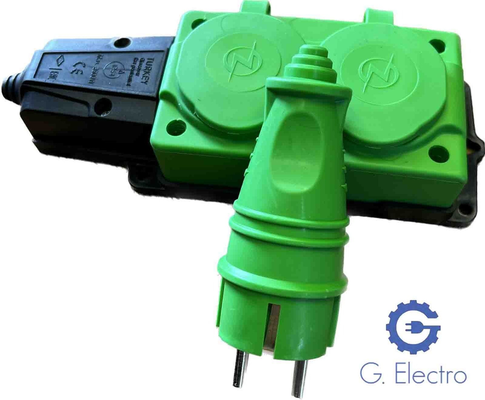 Колодка электрическая для удлинителя колодка двойная с вилкой NE-AD 2-нг с/з с крышками 16А, IP54, зеленый/черный #1