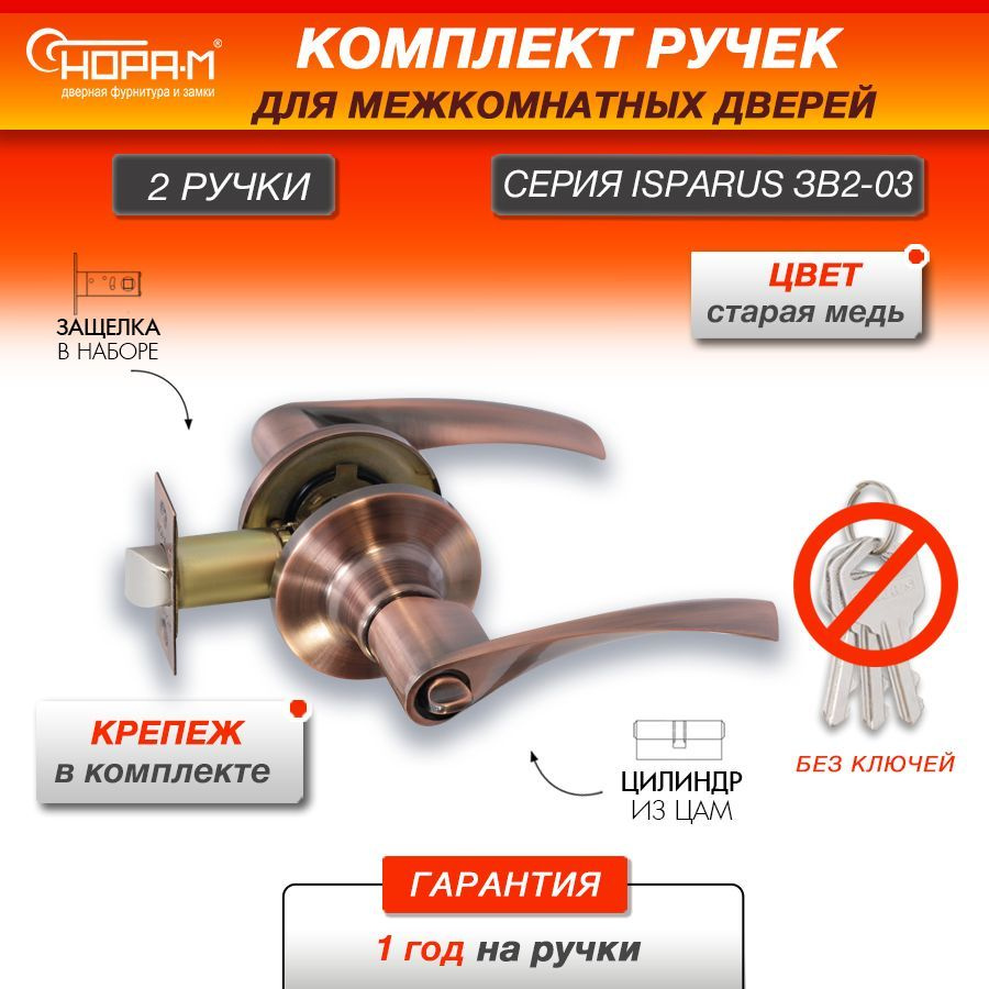 Ручка-защелка НОРА-М ISPARUS ЗВ2-03, нажимная, межкомнатная, фиксатор, старая медь  #1