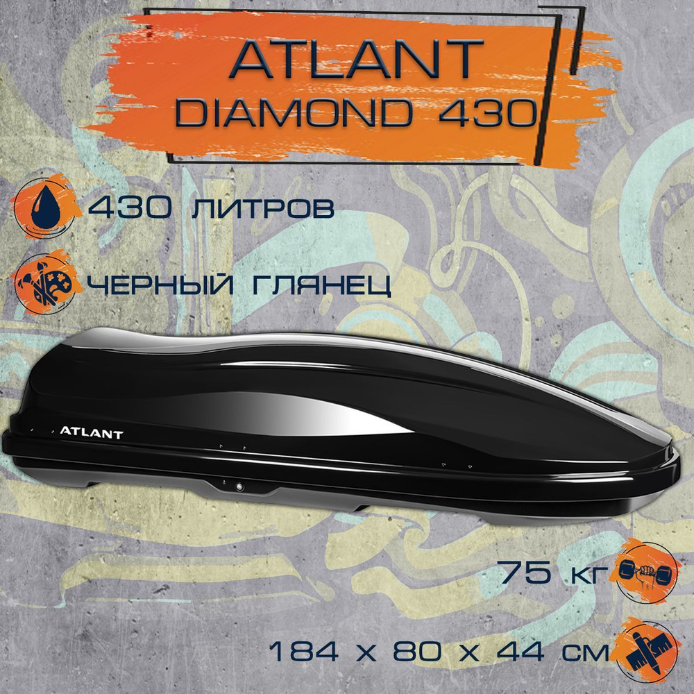 Автобокс на крышу Atlant Diamond 430 литров, черный глянец, двухстороннее открывание, система монтажа #1