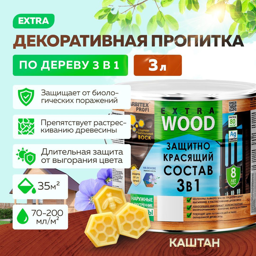 Пропитка для дерева алкидная 3 в 1 FARBITEX PROFI WOOD EXTRA деревозащитная и водоотталкивающая, Цвет: #1