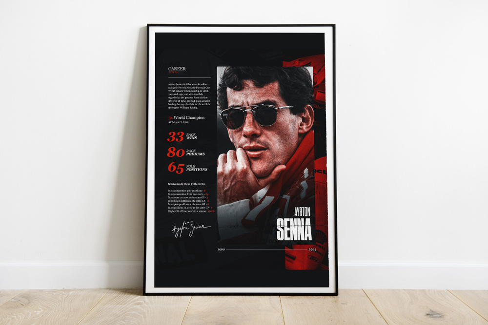 DESIGNECOPRINT Постер "Постер в рамке Айртон Сенна / Ayrton Senna, легенда Формулы 1", 50 см х 40 см #1