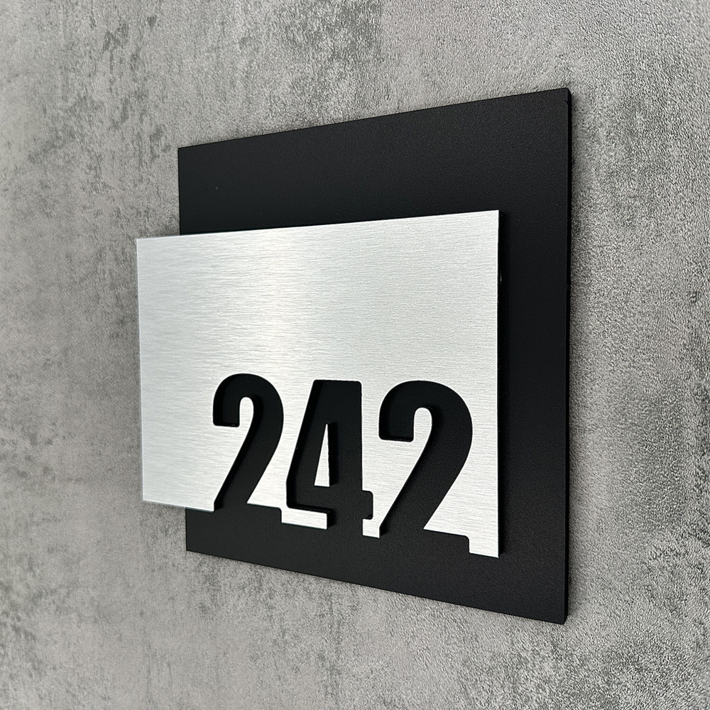 Цифры на дверь квартиры, табличка самоклеящаяся номер 242, 15х12см, царапанное серебро  #1