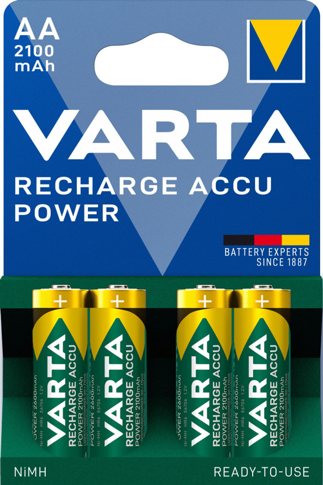 Аккумуляторные батарейки АА VARTA Recharge Accu Power 2100 мАч 4 шт пальчиковые, аккумулятор АА  #1