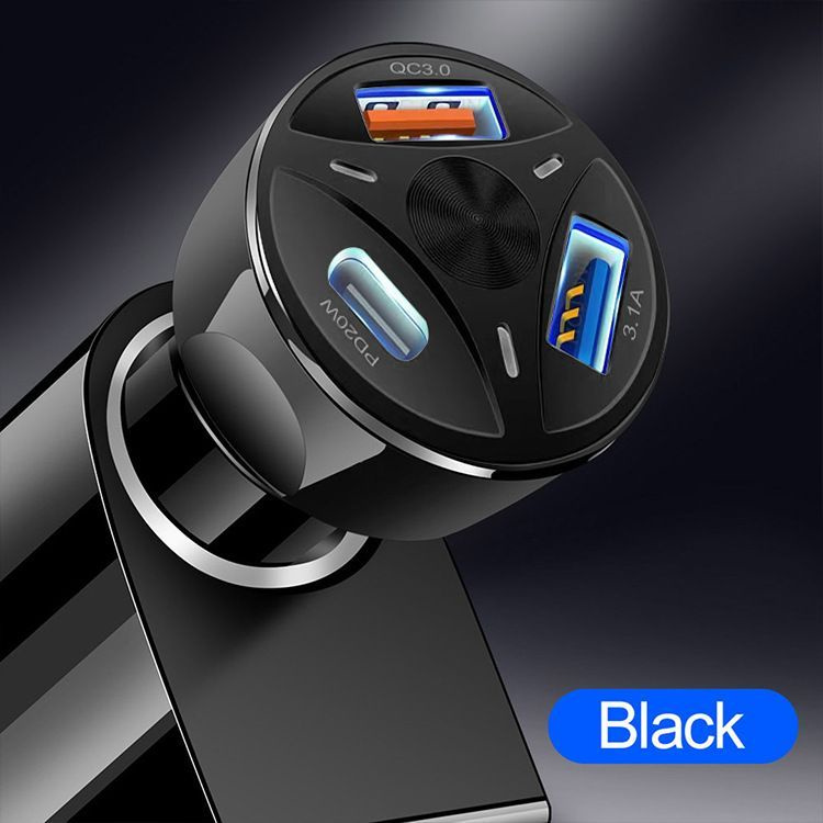 Быстрое автомобильное зарядное устройство 3 порта USB QC 3.0, PD для телефона в автомобиль в прикуриватель #1