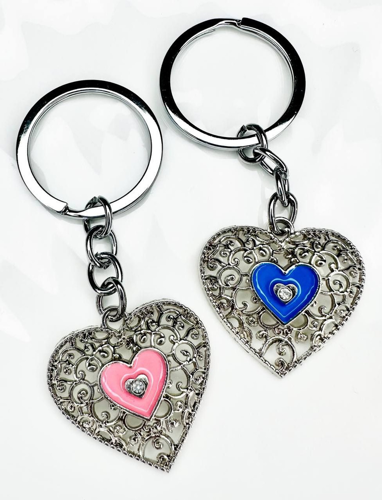 Брелок двойной для ключей для пары, для лучших друзей, брелки брелоки парные металлические, сердца сердечки #1