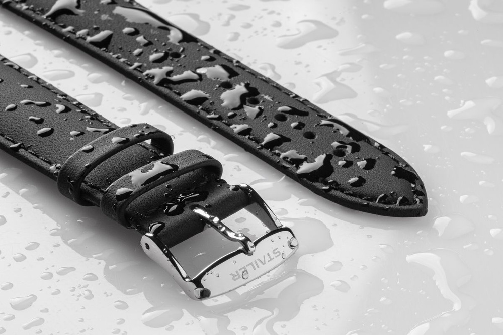 Кожаный ремешок для часов, Stailer Premium Water Resistant, 22 мм, черный, гладкая кожа, удлиненный  #1