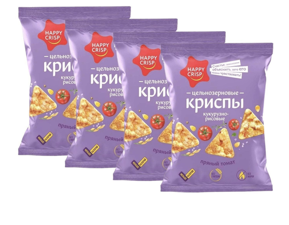 Happy Crisp Криспы кукурузно-рисовые со вкусом пряного томата, 100 г х 4 шт  #1