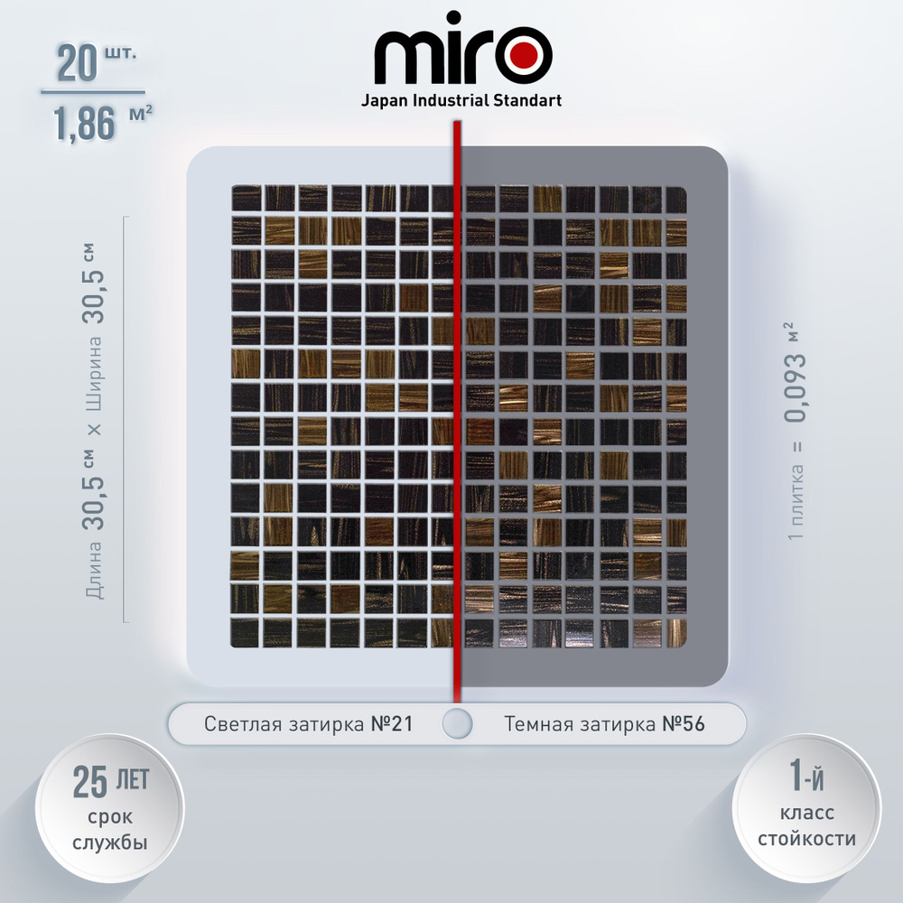 Плитка мозаика для ванной комнаты MIRO (серия Aurum №8), моющаяся высокопрочная долговечная, размер плитки #1