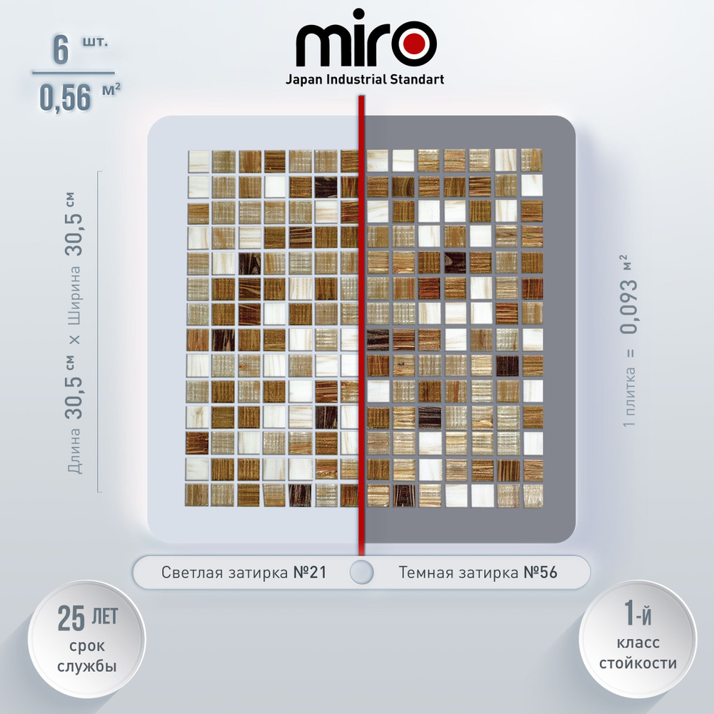 Плитка мозаика для ванной комнаты MIRO (серия Aurum №15), моющаяся высокопрочная, размер плитки 30.5х30.5см, #1