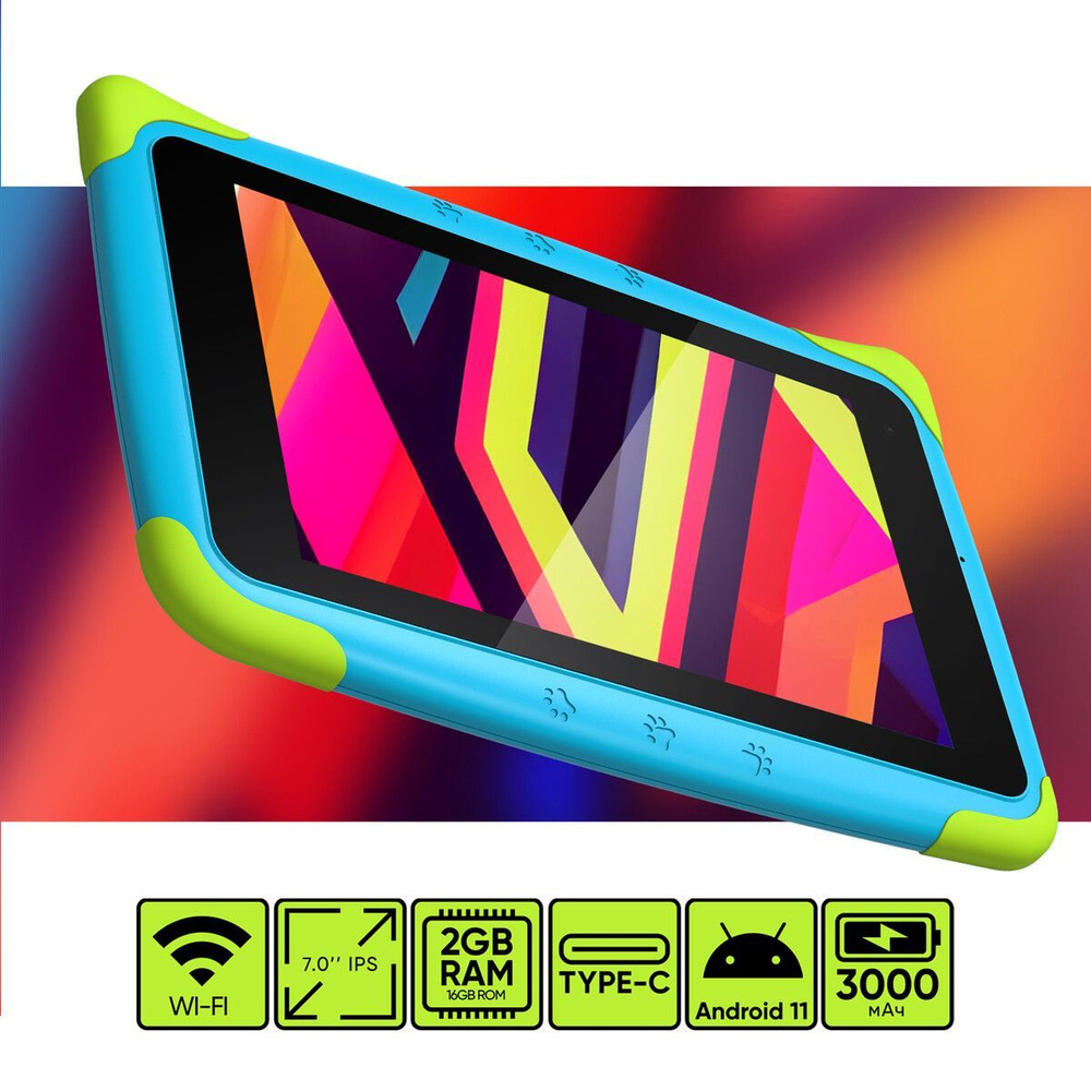 topdev!ce Детский планшет Kids Tablet K7 (TDT3887_WI_D_BE_CIS), IPS  1024х600, Wi-Fi, BT 4.1, 2ГБ RAM + 16ГБ ROM, 3000mAh, 7