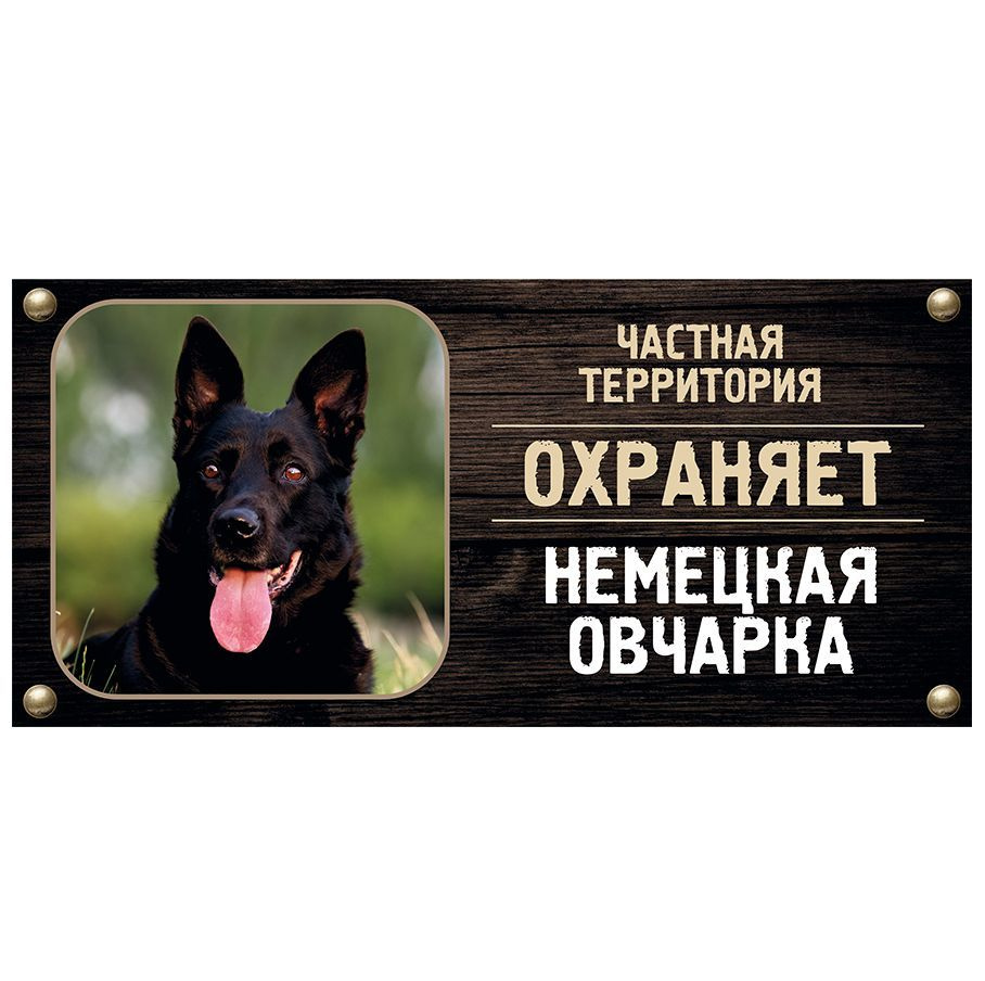 Табличка, Злая собака, Территорию охраняет Немецкая овчарка, на металлической основе, 30см х 14 см, на #1