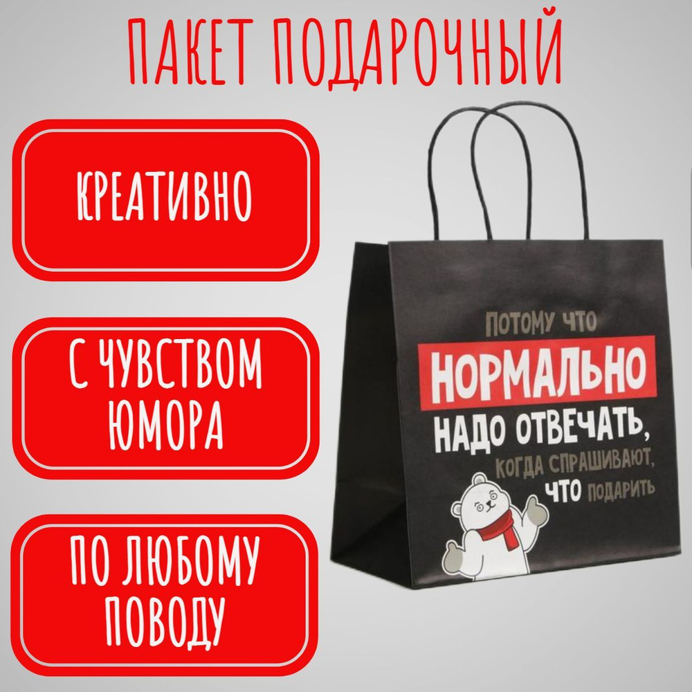 Пакет подарочный "Нормально надо отвечать", 22 х 22 х 11 см #1