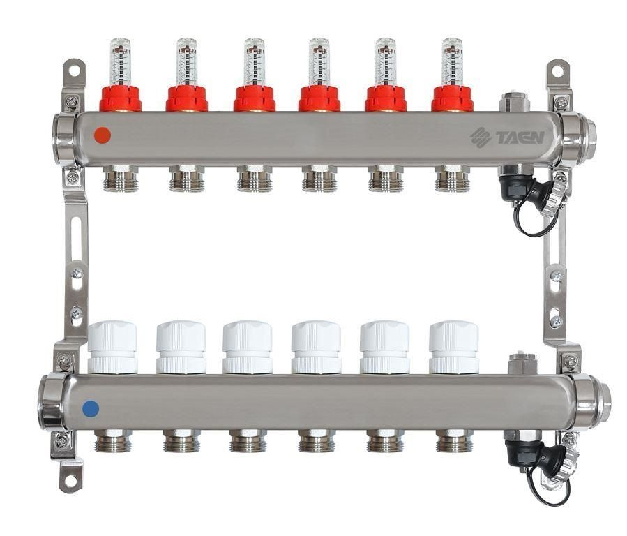 TAEN UC-6A, Коллекторная группа 1x3/4x6 выхода (нержавеющая сталь, с расходомерами, регулируемые клапаны, #1