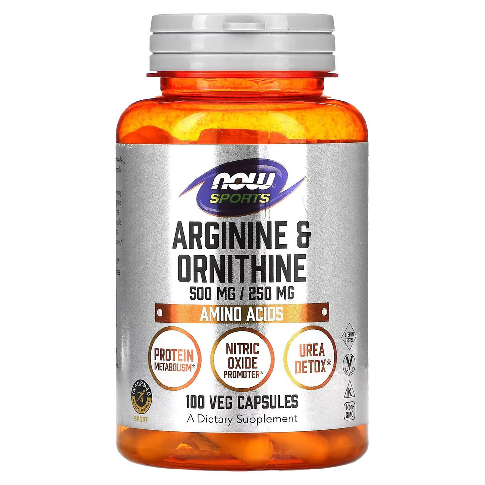 Аргинин орнитин, аминокислоты NOW Foods Arginine Ornithine 100 растительных капсул  #1