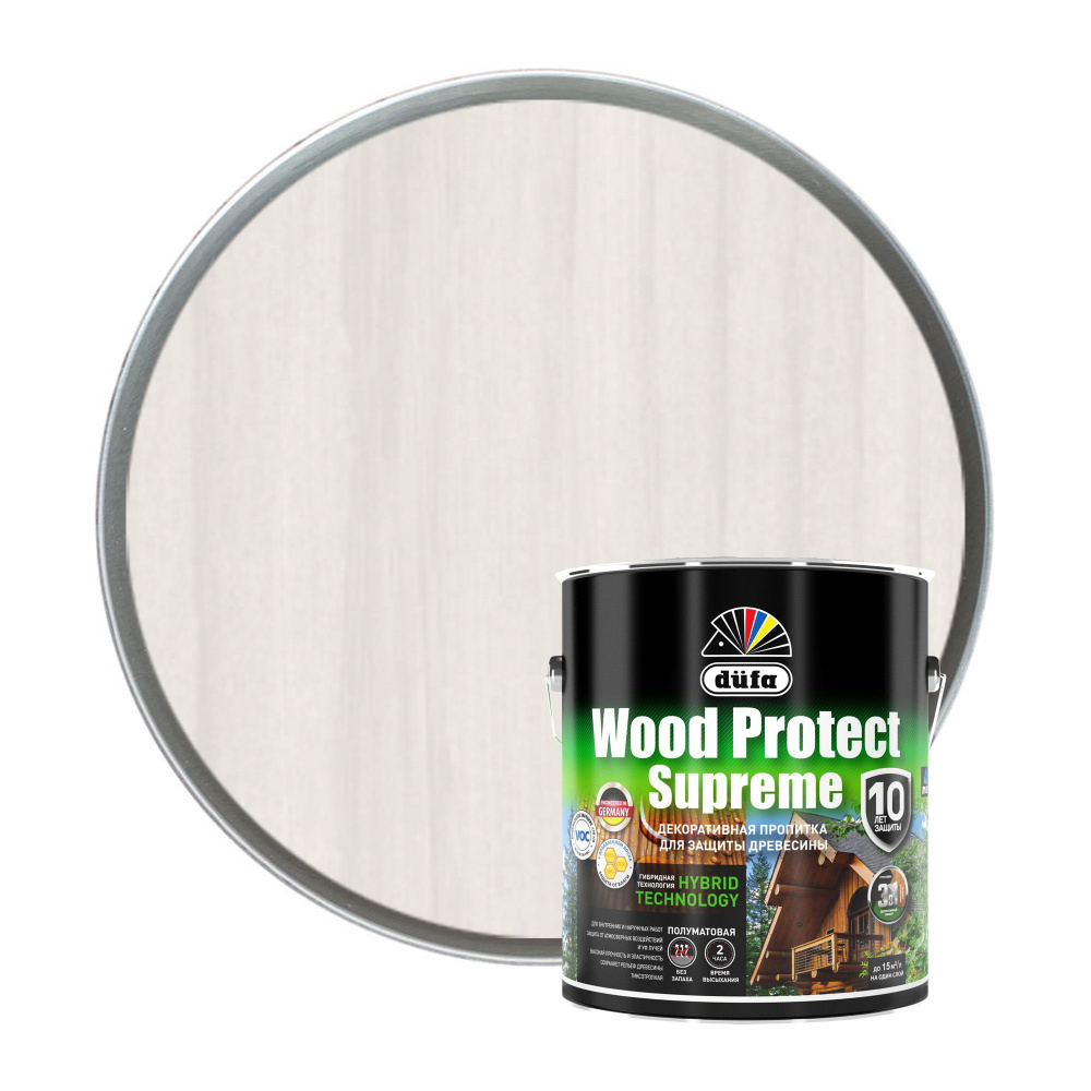 Пропитка декоративная для защиты древесины алкидная Dufa Wood Protect Supreme белая 2,5 л  #1