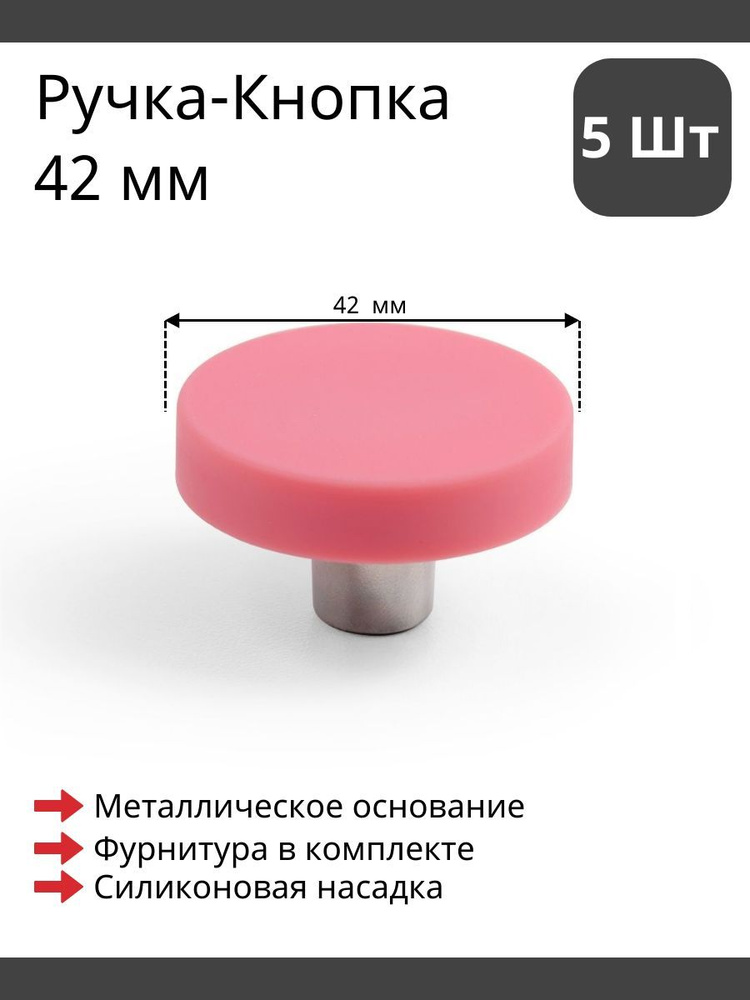 Мебельная ручка кнопка детская BEZE RC602 PN - Розовый 5 шт #1
