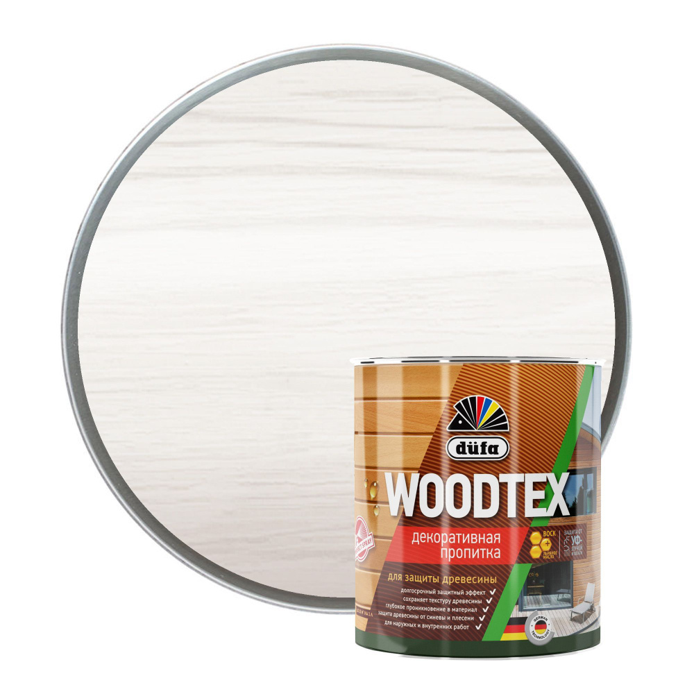 Пропитка декоративная для защиты древесины алкидная Dufa WOODTEX белая 0,9 л  #1