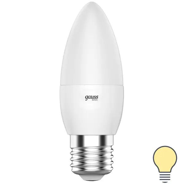 Лампа светодиодная Gauss E27 170-240 В 7.5 Вт свеча матовая 600 лм, теплый белый свет  #1