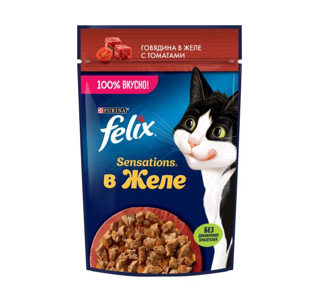 Felix Sensations 75 г пауч влажный корм для кошек, с говядиной в желе с томатами 78 шт  #1