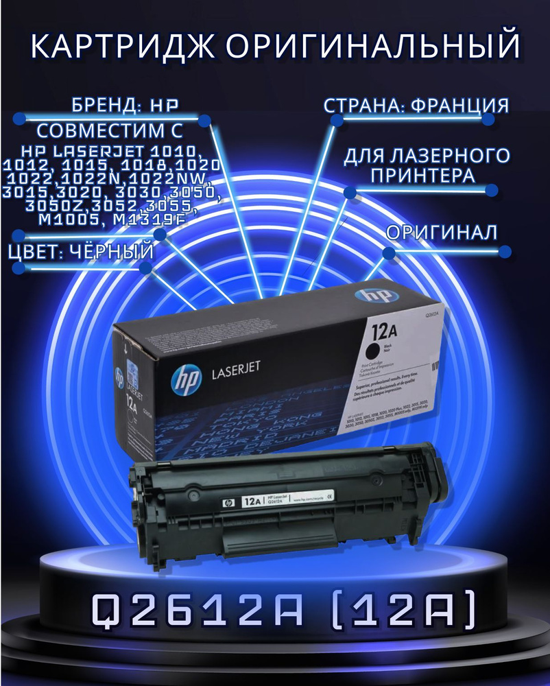 Картридж оригинальный HP 12A (Q2612A) Black для принтера HP LaserJet 3020; LaserJet 3030; LaserJet 3050 #1