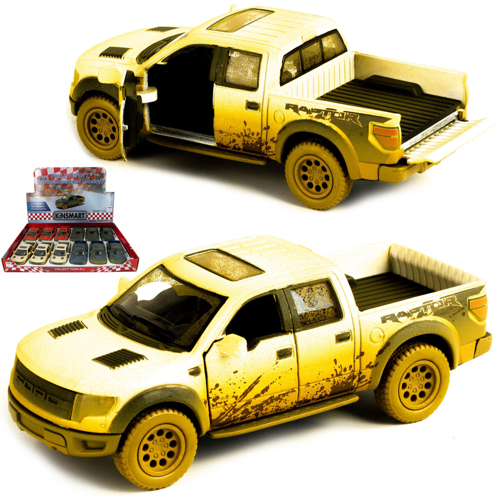 Металлическая машинка Kinsmart 1:46 Ford F-150 SVT Raptor SuperCrew (Грязный) KT5365DY инерционная / #1