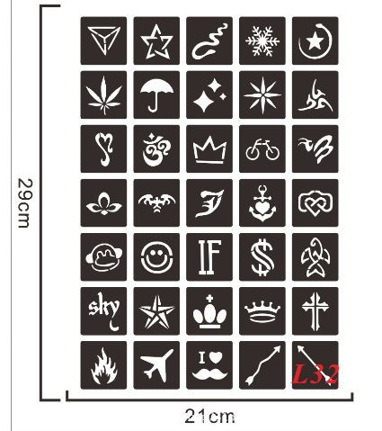 35 многоразовых трафаретов, набор №54, трафарет для тату и дизайна хна  #1