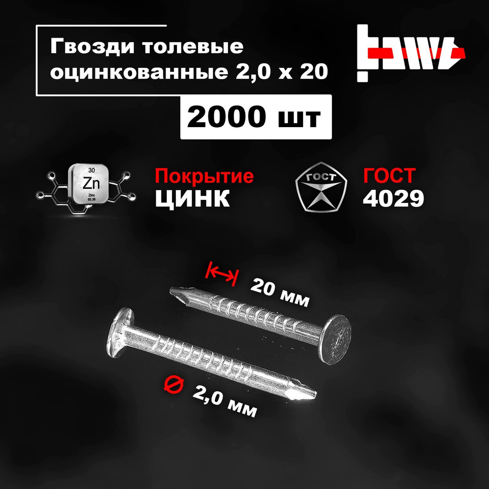 Гвозди толевые оцинкованные 2,0х20 2000 шт #1