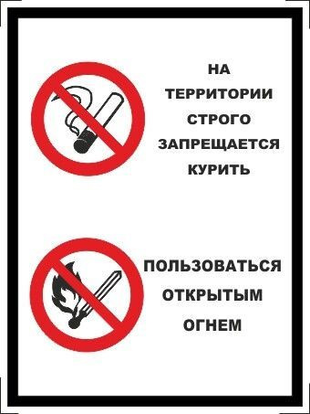 Табличка "На территории строго запрещается курить, пользоваться открытым огнем" А3 (40х30см)  #1