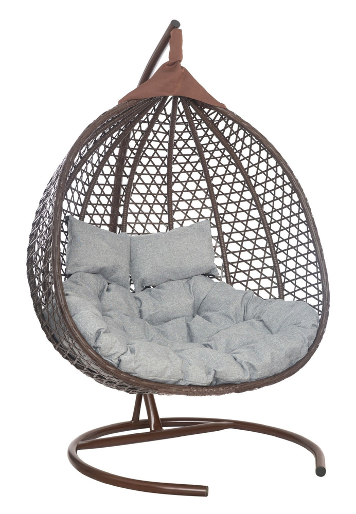 Подвесное двухместное кресло-кокон ФИДЖИ коричневый (светло-серая подушка, рогожка)  #1