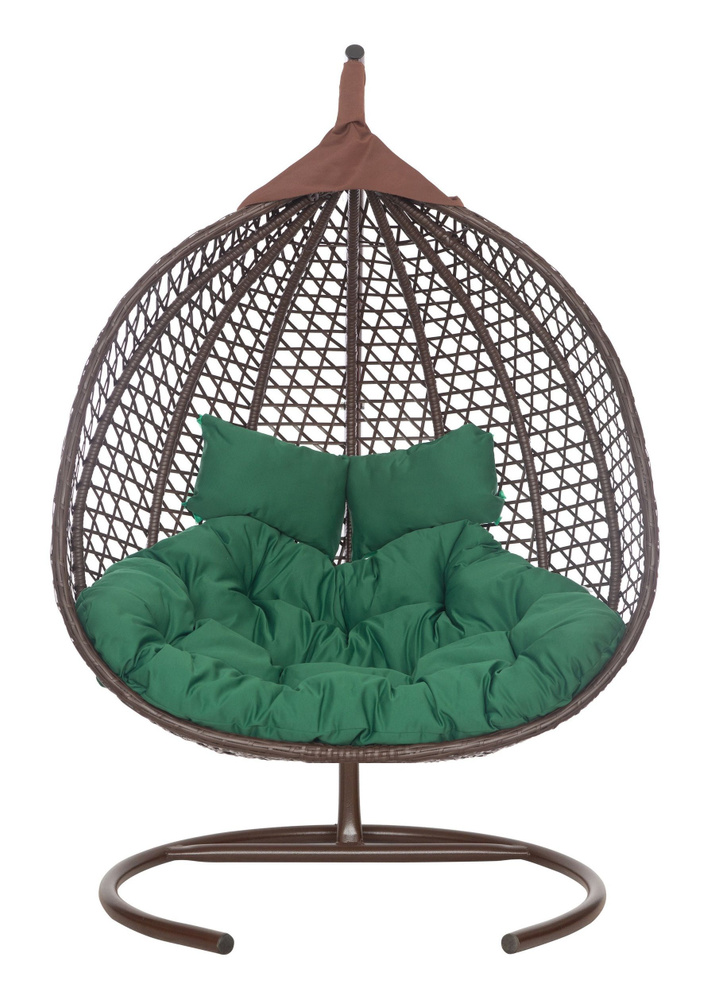 Подвесное двухместное кресло-кокон ФИДЖИ коричневый (зеленая подушка)  #1