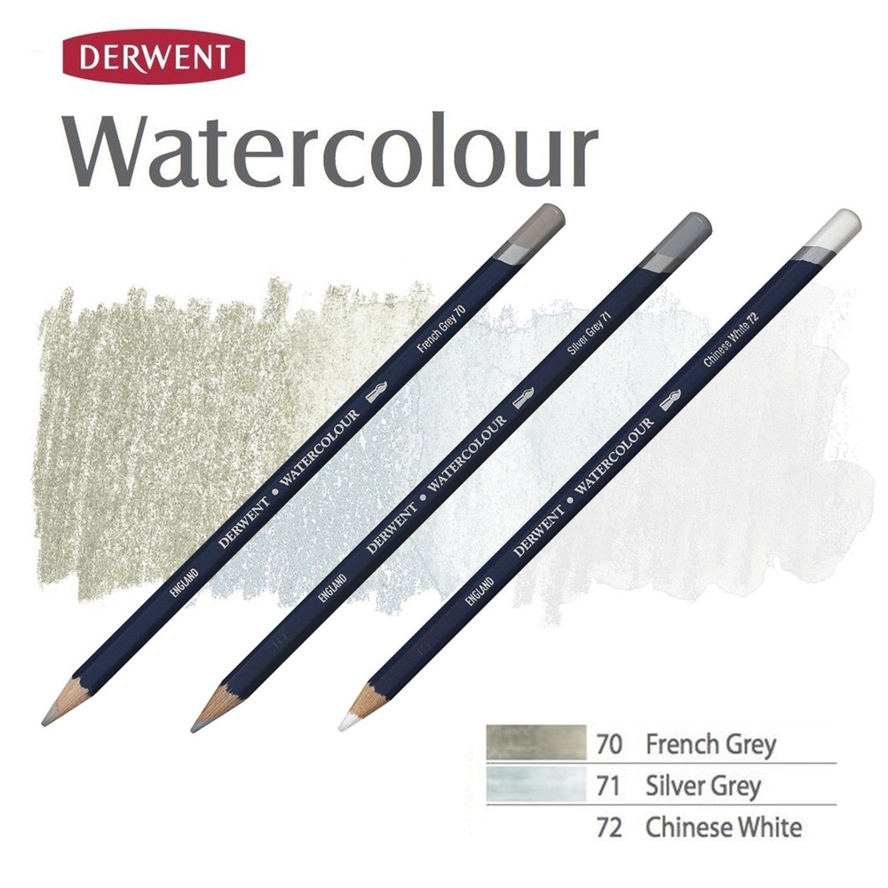Комплект карандашей акварельных Derwent "Watercolour" Бело-серые оттенки (№70, 71, 72)  #1