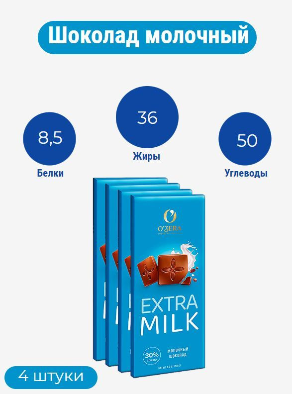 O'Zera, Шоколад молочный Extra milk, 4 штуки по 90 грамм #1