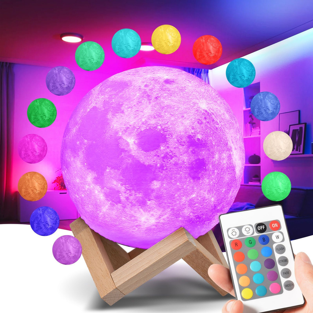 MILENI Светильник ночник Moon Lamp, Луна, 3D шар, лампа настольная, встроенный аккумулятор, пульт и сенсорное #1