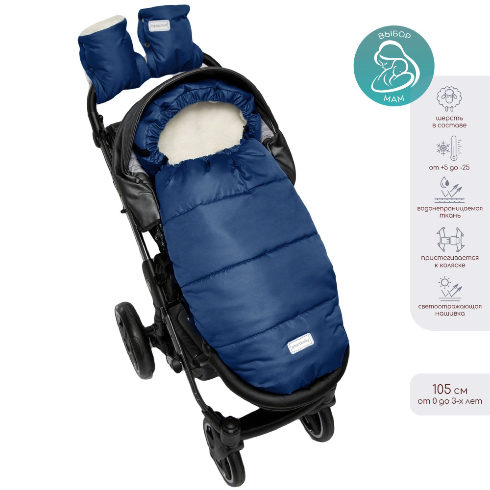 Конверт в коляску зимний меховой на выписку для новорожденного AMAROBABY Snowy Travel, тёмно-синий, 105 #1