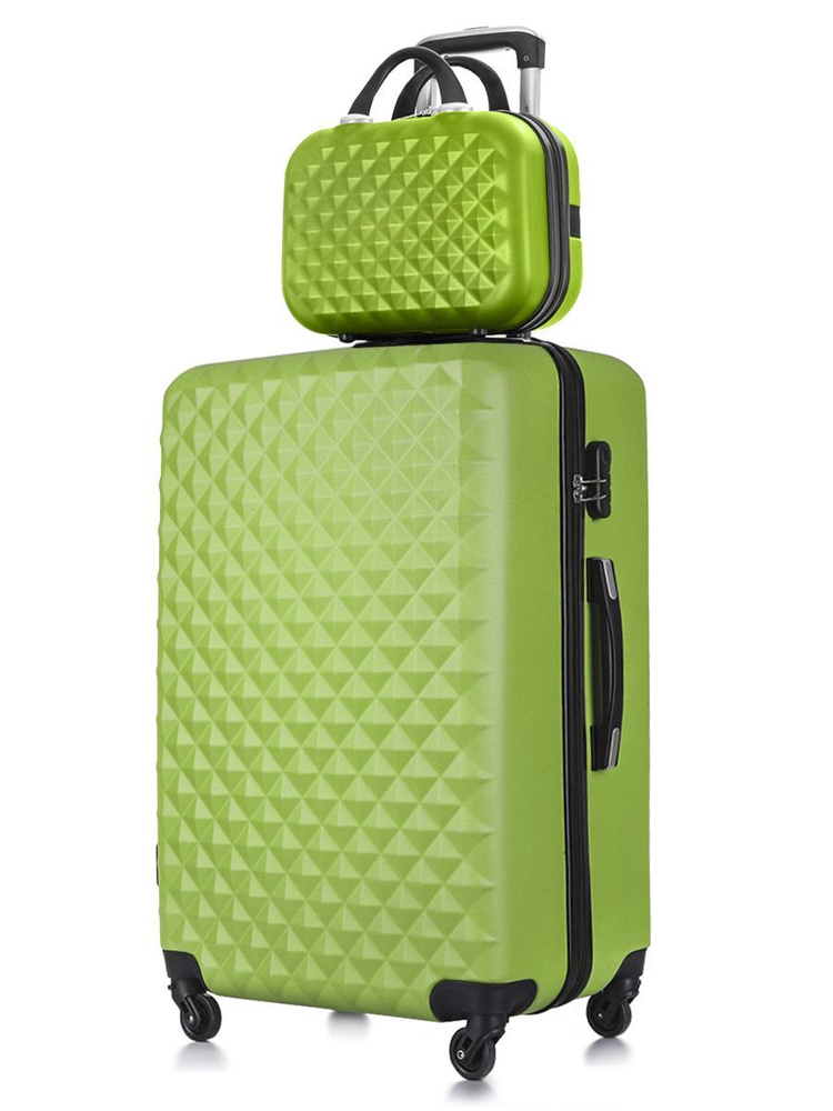 Набор чемодан на колесах L большой + бьюти-кейс, светло - зеленый  #1