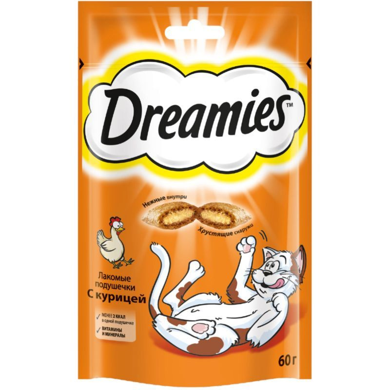 Лакомство Dreamies для кошек подушечки с курицей, 60г #1